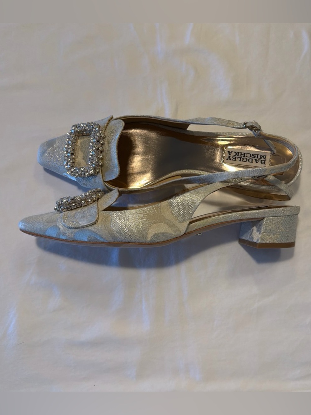 Badgley Mischka Ivory Crystal Buckle Slingback Mules